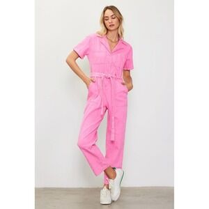 Skies Are Blue Kendall Utility Tie-Waist Short Sleeve Jumpsuit Pink Women M